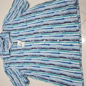 Perry Ellis Blue Striped Casual Button Down Shirt Sz L NEW WITH TAG